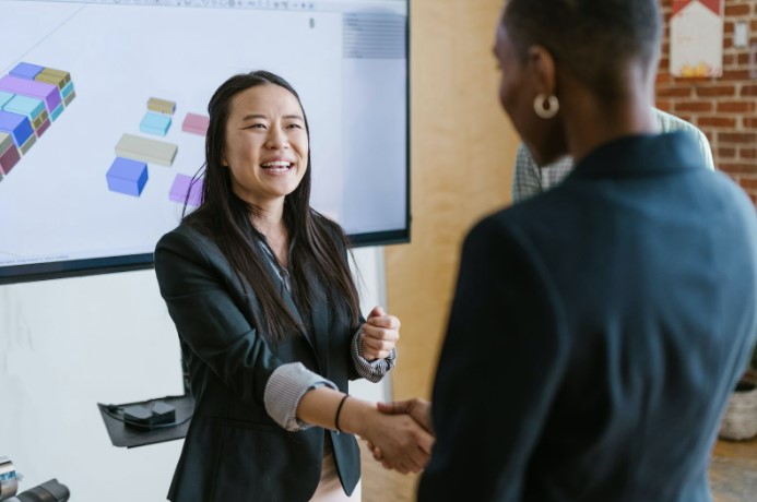 Clients engaged in a conversation