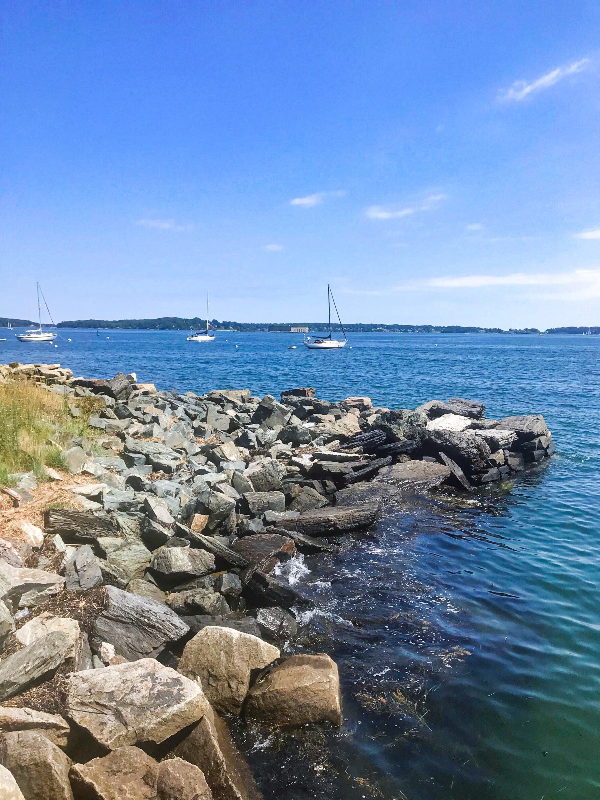 View of Portland harbor with sailboats