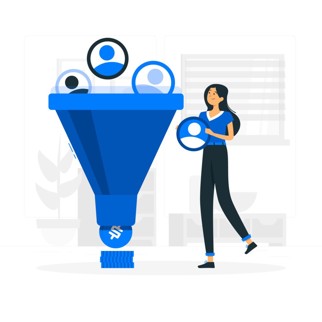A marketeer looking at a funnel of prospects for market research