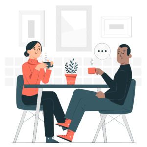 illustrated man and woman meeting for coffee